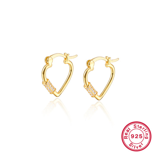 1 Pair Elegant Heart Shape Plating Inlay Sterling Silver Zircon 18k Gold Plated White Gold Plated Earrings