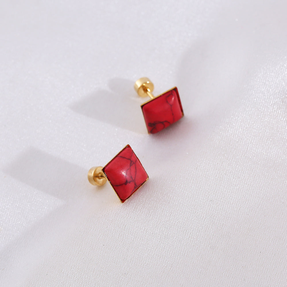 1 Set Casual Marble Stainless Steel Resin Gold Plated Ear Studs