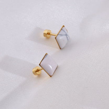 1 Set Casual Marble Stainless Steel Resin Gold Plated Ear Studs