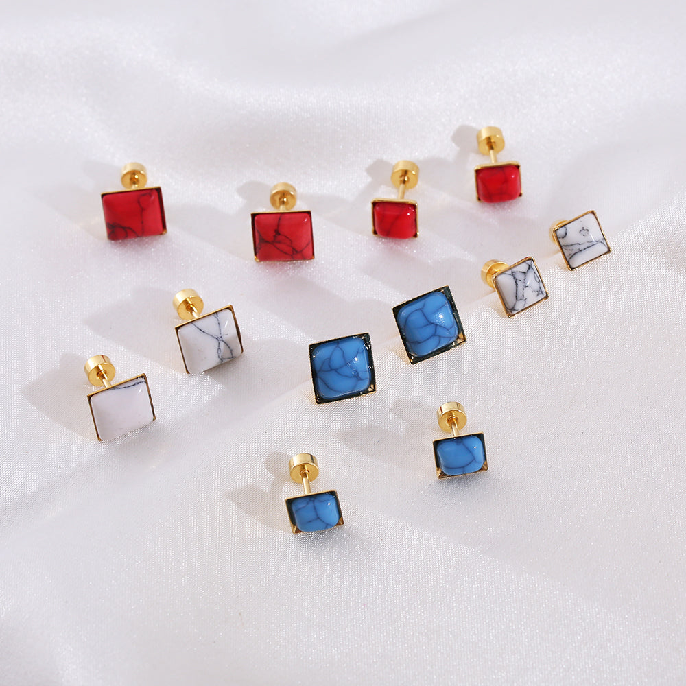 1 Set Casual Marble Stainless Steel Resin Gold Plated Ear Studs