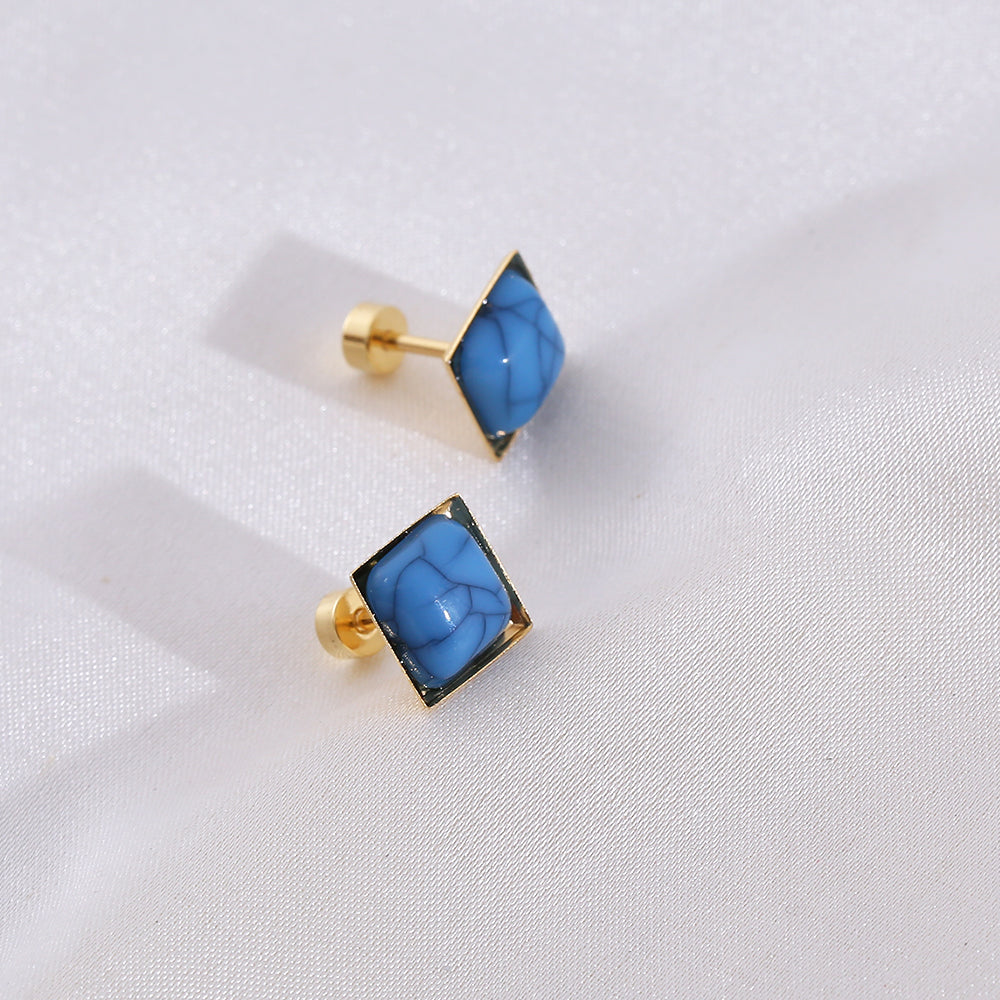 1 Set Casual Marble Stainless Steel Resin Gold Plated Ear Studs