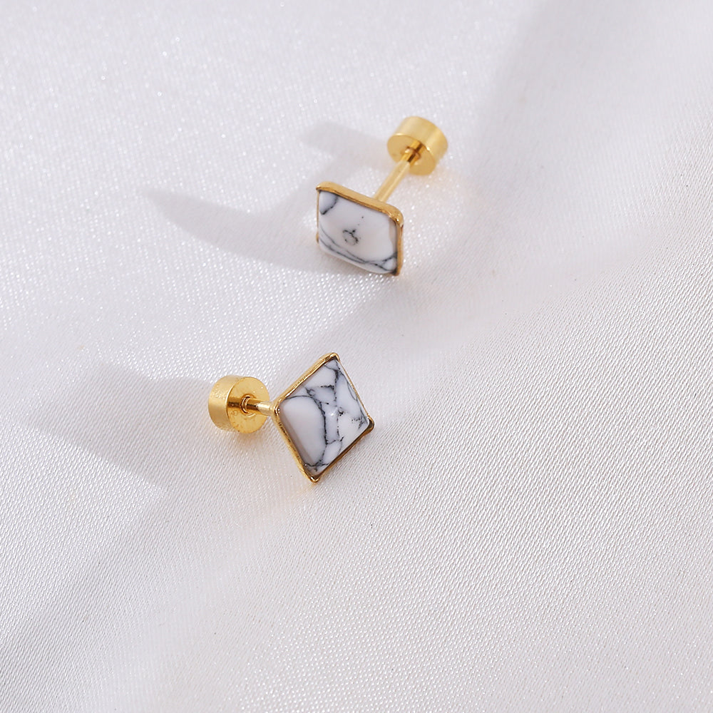 1 Set Casual Marble Stainless Steel Resin Gold Plated Ear Studs