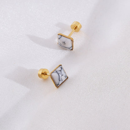 1 Set Casual Marble Stainless Steel Resin Gold Plated Ear Studs