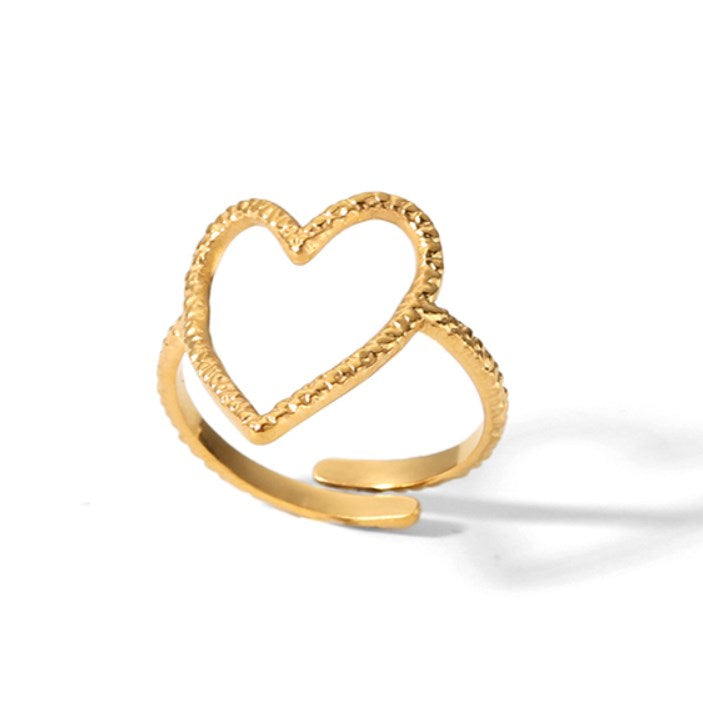 Ig Style Retro British Style Heart Shape Stainless Steel 18k Gold Plated Open Rings