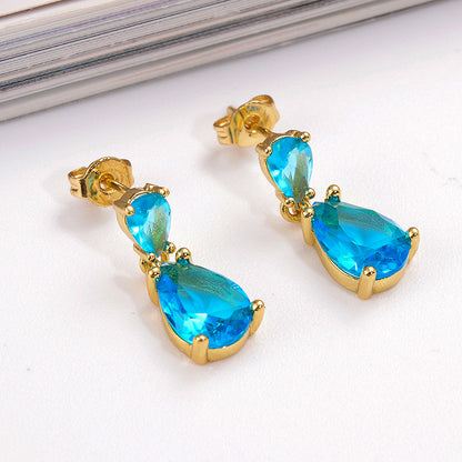 1 Pair Elegant Retro Water Droplets Plating Inlay Copper Zircon 18k Gold Plated Drop Earrings