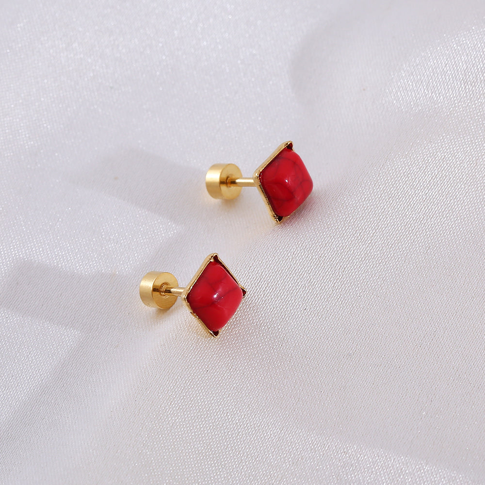 1 Set Casual Marble Stainless Steel Resin Gold Plated Ear Studs