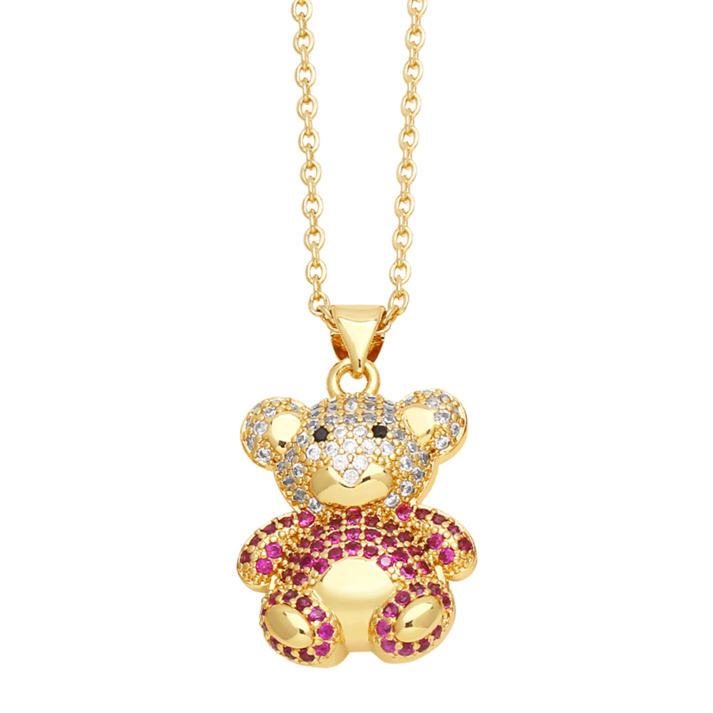 Cute Streetwear Little Bear Heart Shape Copper 18k Gold Plated Zircon Pendant Necklace In Bulk