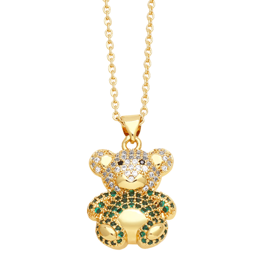 Cute Streetwear Little Bear Heart Shape Copper 18k Gold Plated Zircon Pendant Necklace In Bulk