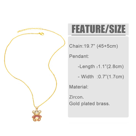 Cute Streetwear Little Bear Heart Shape Copper 18k Gold Plated Zircon Pendant Necklace In Bulk