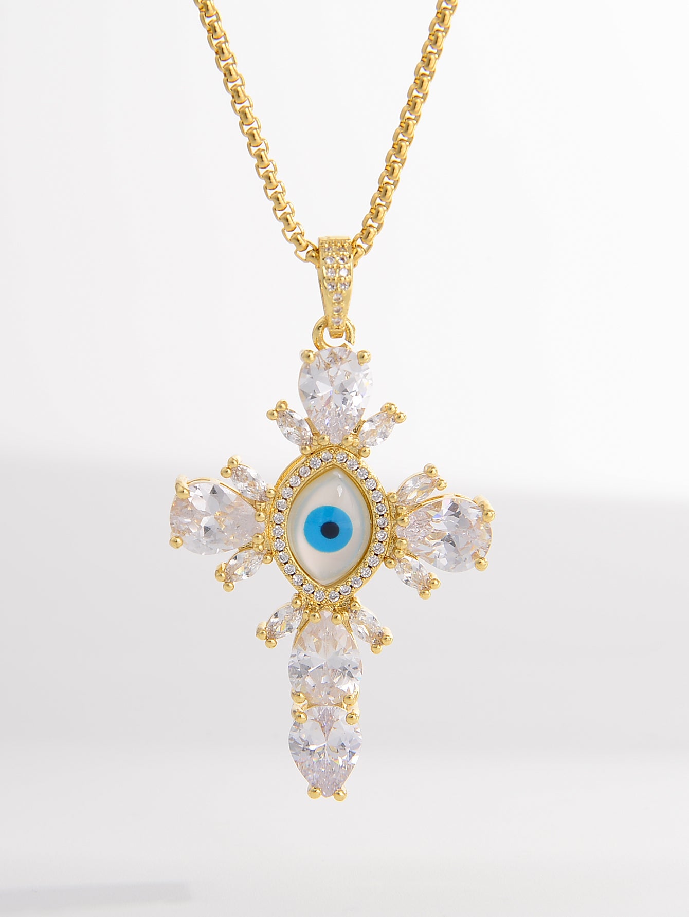 Punk Streetwear Cross Copper 18k Gold Plated Zircon Pendant Necklace In Bulk