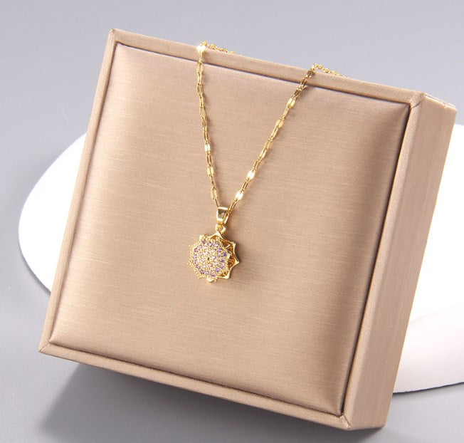 Simple Style Flower Copper Zircon Pendant Necklace In Bulk