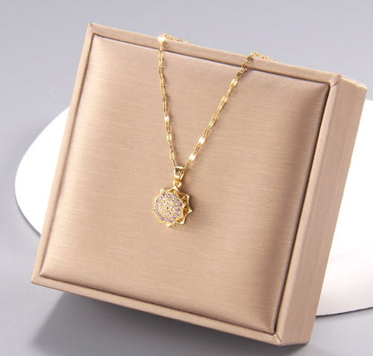 Simple Style Flower Copper Zircon Pendant Necklace In Bulk