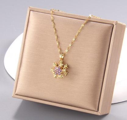 Simple Style Flower Copper Zircon Pendant Necklace In Bulk