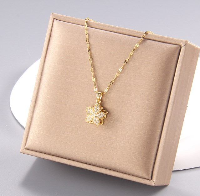 Simple Style Flower Copper Zircon Pendant Necklace In Bulk