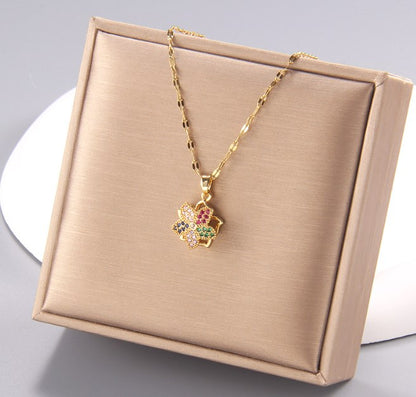 Simple Style Flower Copper Zircon Pendant Necklace In Bulk