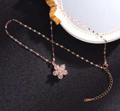 Simple Style Leaf Titanium Steel Inlay Zircon Pendant Necklace