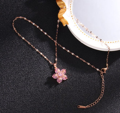 Simple Style Leaf Titanium Steel Inlay Zircon Pendant Necklace