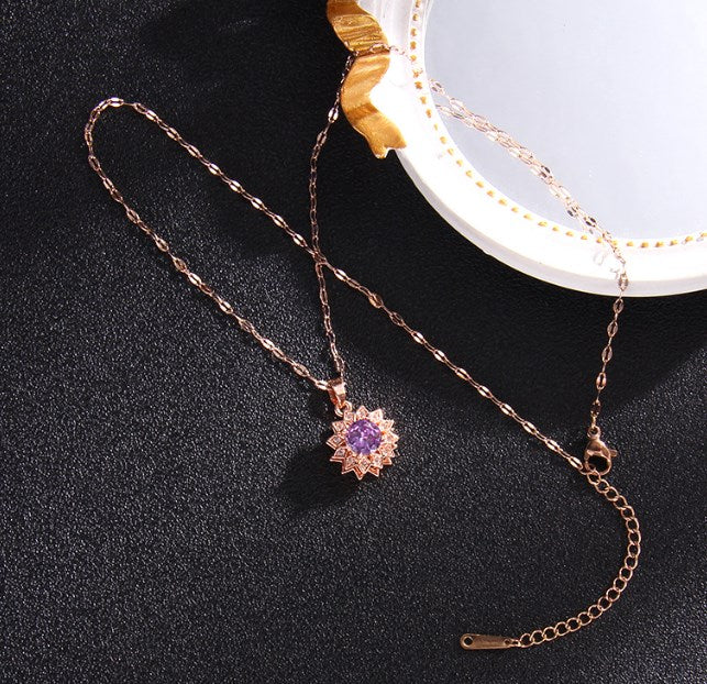 Simple Style Leaf Titanium Steel Inlay Zircon Pendant Necklace