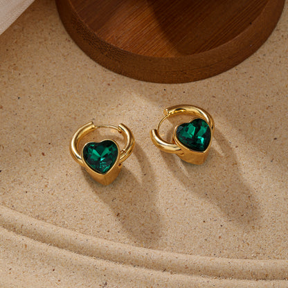 1 Pair Elegant Roman Style Heart Shape Plating Inlay Copper Glass 18k Gold Plated Earrings