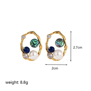 1 Pair Elegant Simple Style Roman Style Geometric Plating Inlay Copper Crystal Freshwater Pearl Zircon 18k Gold Plated Drop Earrings