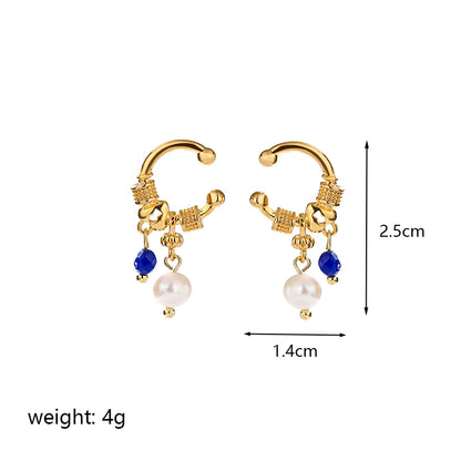 1 Pair Elegant Simple Style Roman Style Geometric Plating Inlay Copper Crystal Freshwater Pearl Zircon 18k Gold Plated Drop Earrings