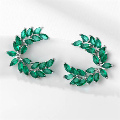 1 Pair Retro Simple Style Leaf Inlay Copper Zircon Ear Studs