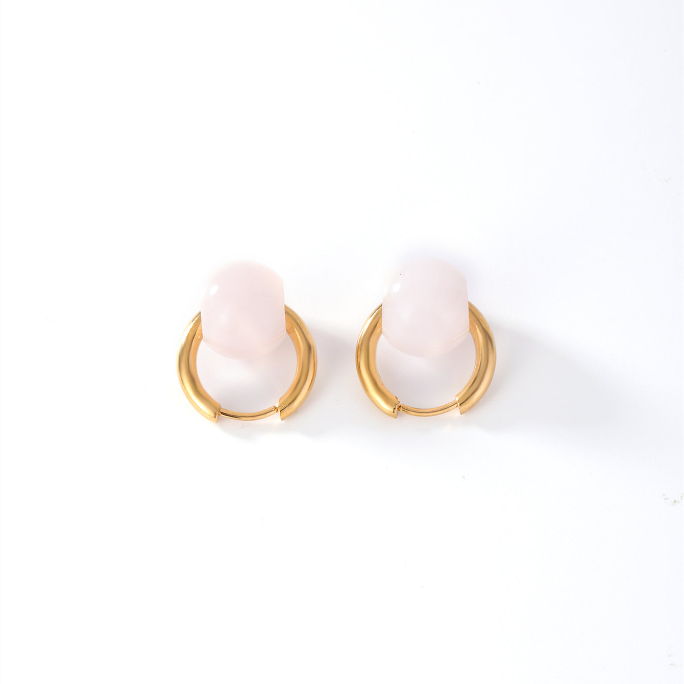 1 Pair Casual Simple Style Round Plating Stainless Steel Natural Stone Earrings