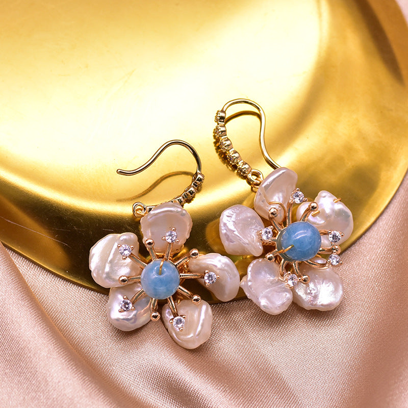 Ethnic Style Clouds Flower Butterfly Pearl Copper Drop Earrings 1 Pair