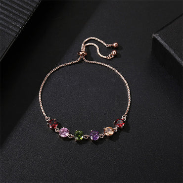 Elegant Modern Style Geometric Round Water Droplets Copper Inlay Zircon Rose Gold Plated Bracelets