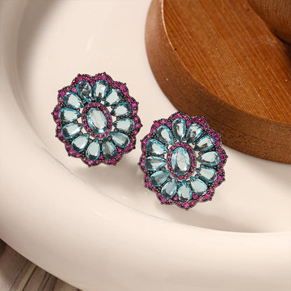 1 Pair Vintage Style Roman Style Geometric Inlay Copper Zircon Ear Studs