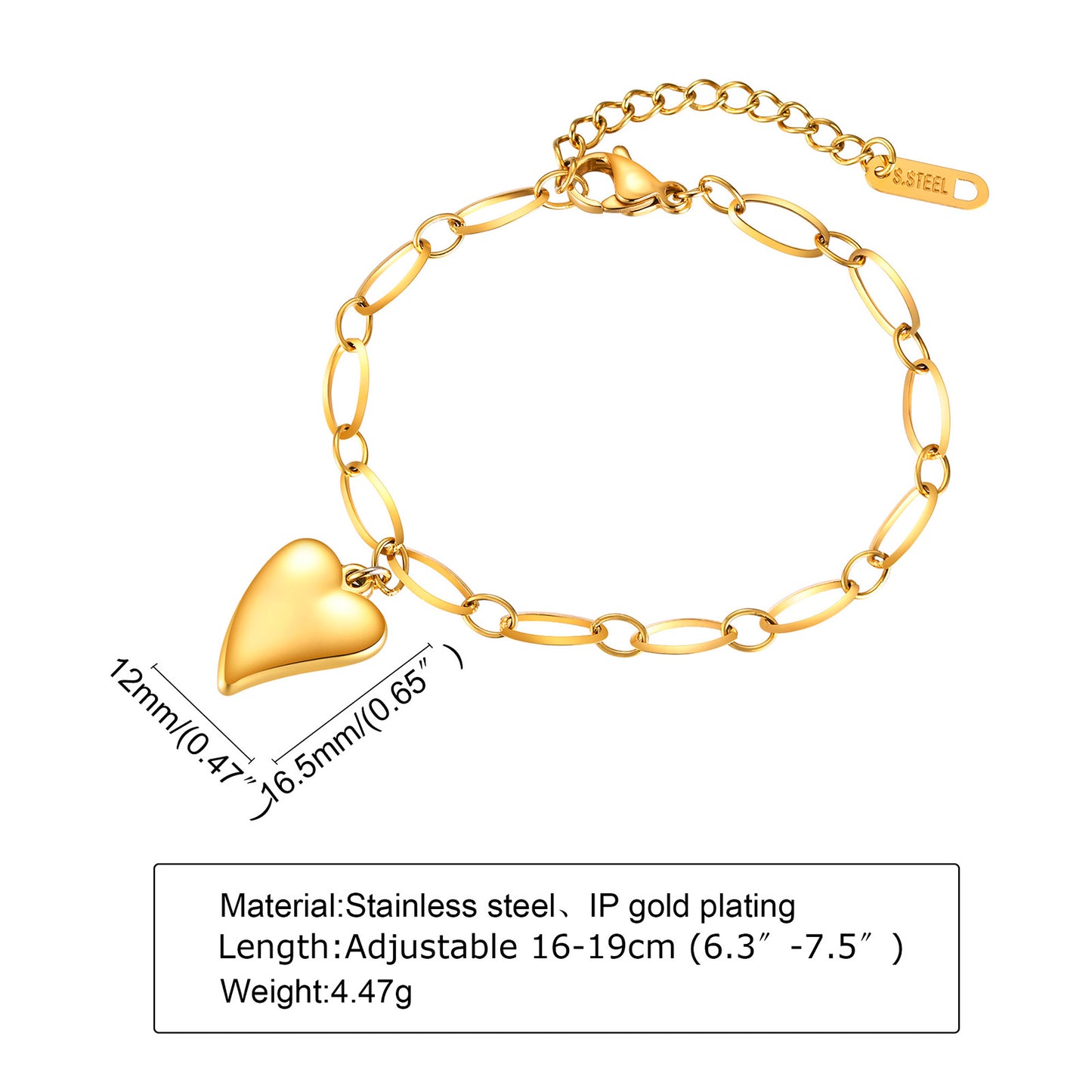 Elegant Lady Simple Style Heart Shape Stainless Steel Polishing Plating 18k Gold Plated Bracelets