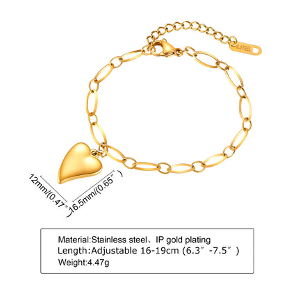 Elegant Lady Simple Style Heart Shape Stainless Steel Polishing Plating 18k Gold Plated Bracelets