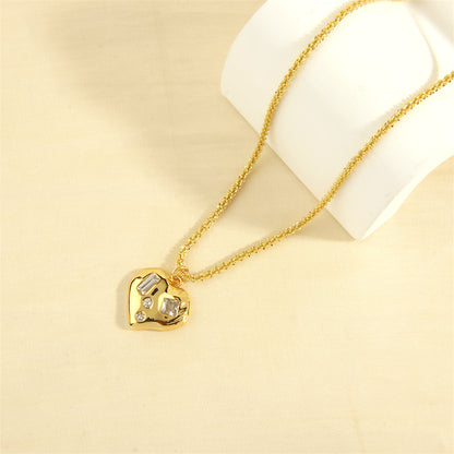 Simple Style Shiny Heart Shape Copper 18k Gold Plated Zircon Pendant Necklace In Bulk