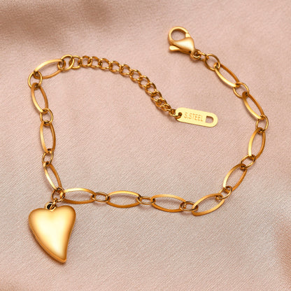 Elegant Lady Simple Style Heart Shape Stainless Steel Polishing Plating 18k Gold Plated Bracelets