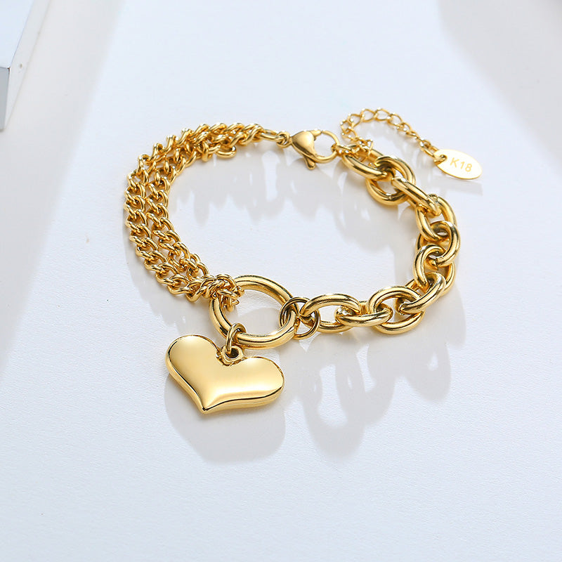 Elegant Lady Simple Style Heart Shape Stainless Steel Polishing Plating 18k Gold Plated Bracelets