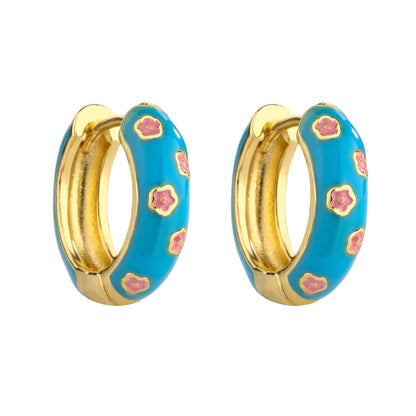 1 Pair Sweet Flower Enamel Copper Hoop Earrings