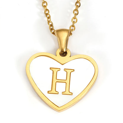 Ig Style Letter Heart Shape Stainless Steel Plating Inlay Shell 18k Gold Plated Pendant Necklace