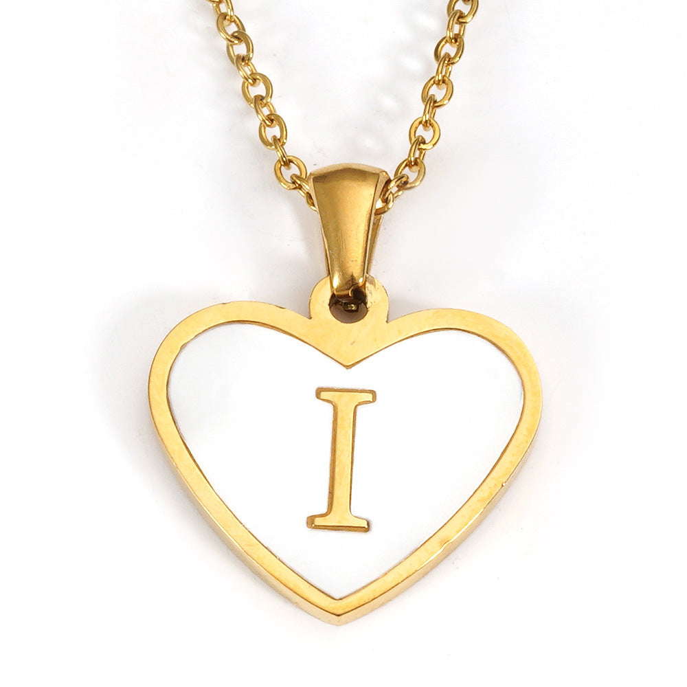 Ig Style Letter Heart Shape Stainless Steel Plating Inlay Shell 18k Gold Plated Pendant Necklace