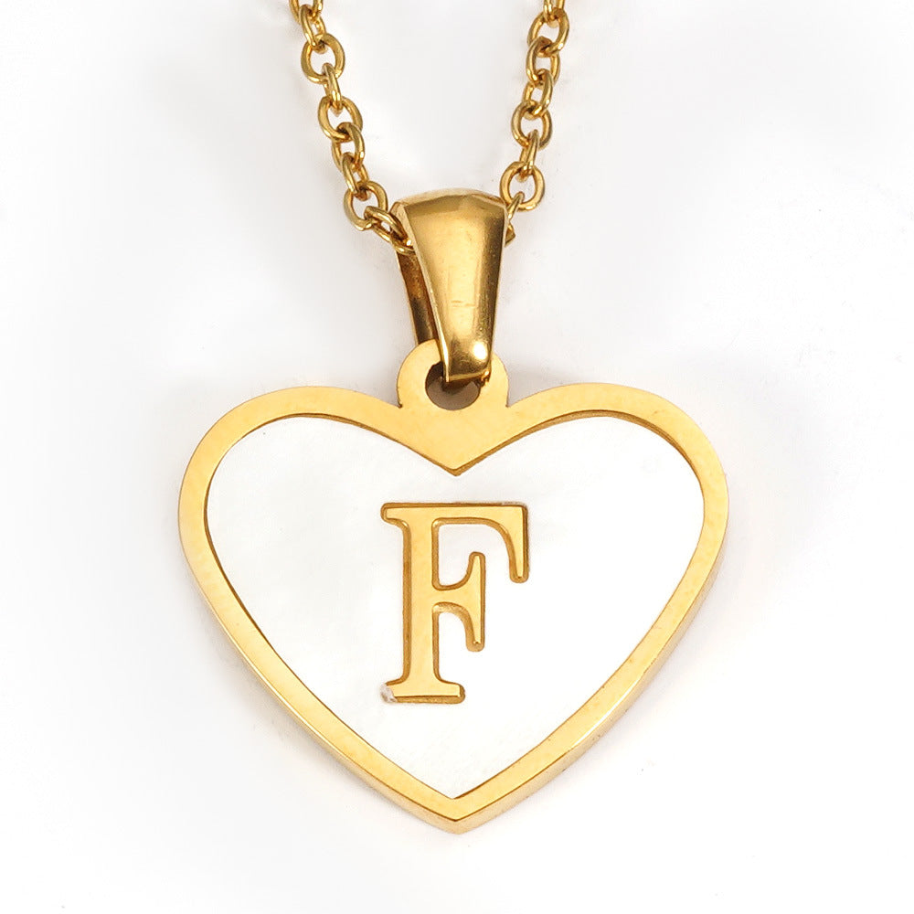 Ig Style Letter Heart Shape Stainless Steel Plating Inlay Shell 18k Gold Plated Pendant Necklace