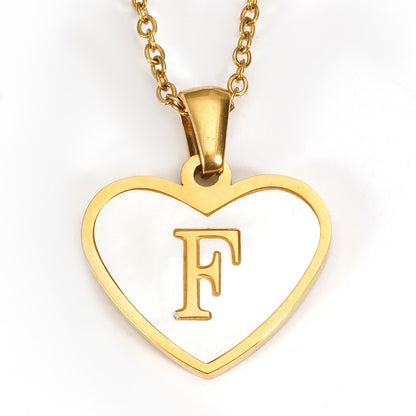 Ig Style Letter Heart Shape Stainless Steel Plating Inlay Shell 18k Gold Plated Pendant Necklace