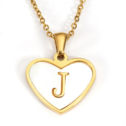 Ig Style Letter Heart Shape Stainless Steel Plating Inlay Shell 18k Gold Plated Pendant Necklace