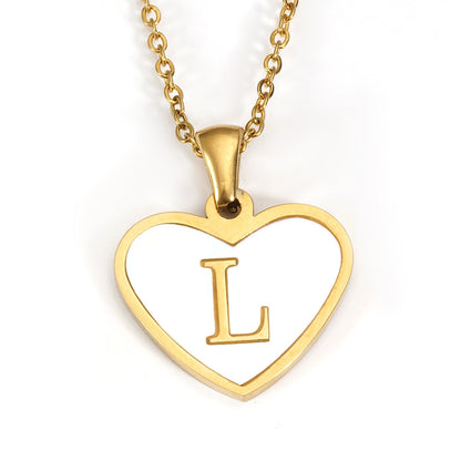 Ig Style Letter Heart Shape Stainless Steel Plating Inlay Shell 18k Gold Plated Pendant Necklace