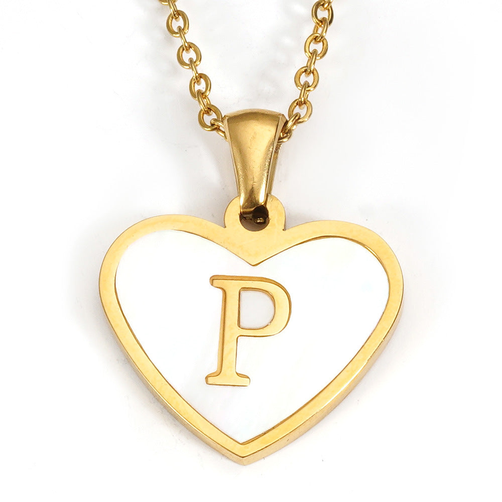 Ig Style Letter Heart Shape Stainless Steel Plating Inlay Shell 18k Gold Plated Pendant Necklace