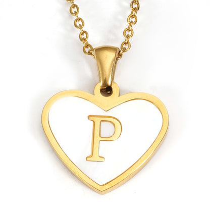 Ig Style Letter Heart Shape Stainless Steel Plating Inlay Shell 18k Gold Plated Pendant Necklace