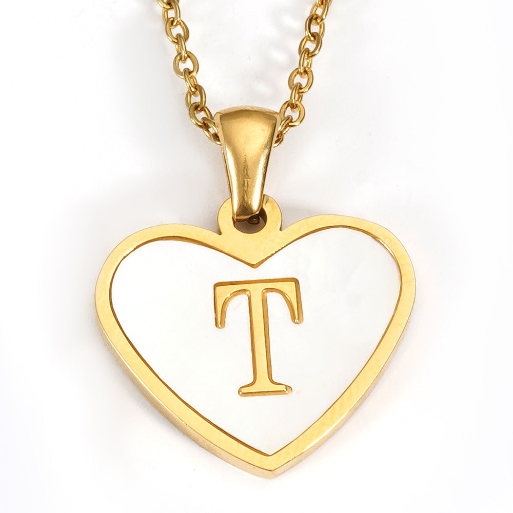 Ig Style Letter Heart Shape Stainless Steel Plating Inlay Shell 18k Gold Plated Pendant Necklace