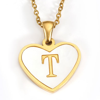 Ig Style Letter Heart Shape Stainless Steel Plating Inlay Shell 18k Gold Plated Pendant Necklace