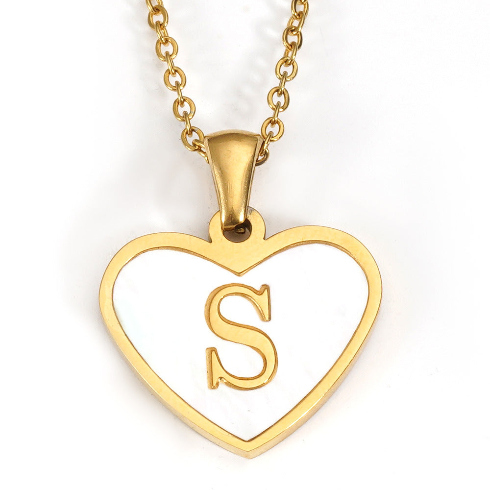 Ig Style Letter Heart Shape Stainless Steel Plating Inlay Shell 18k Gold Plated Pendant Necklace