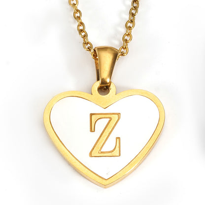 Ig Style Letter Heart Shape Stainless Steel Plating Inlay Shell 18k Gold Plated Pendant Necklace