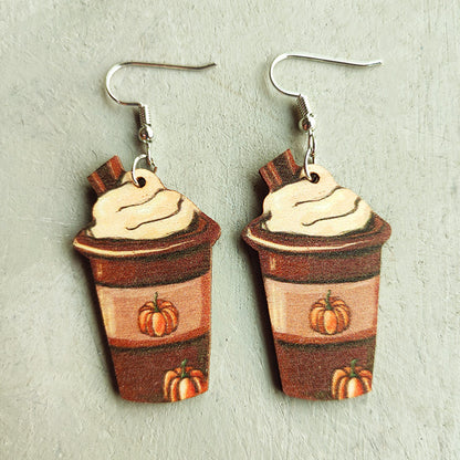 1 Pair Classic Style Pumpkin Printing Wood Drop Earrings