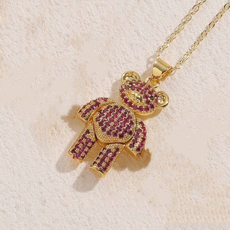 Casual Cute Streetwear Little Bear Brass 14k Gold Plated White Gold Plated Zircon Pendant Necklace In Bulk